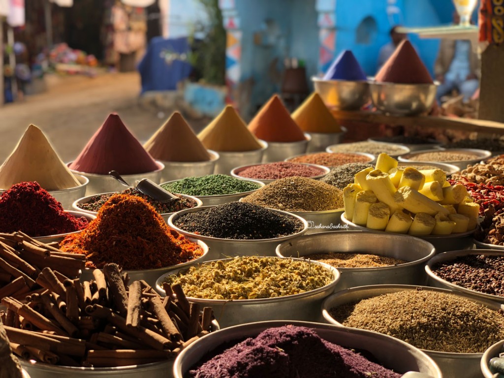 Colourful spices arranged