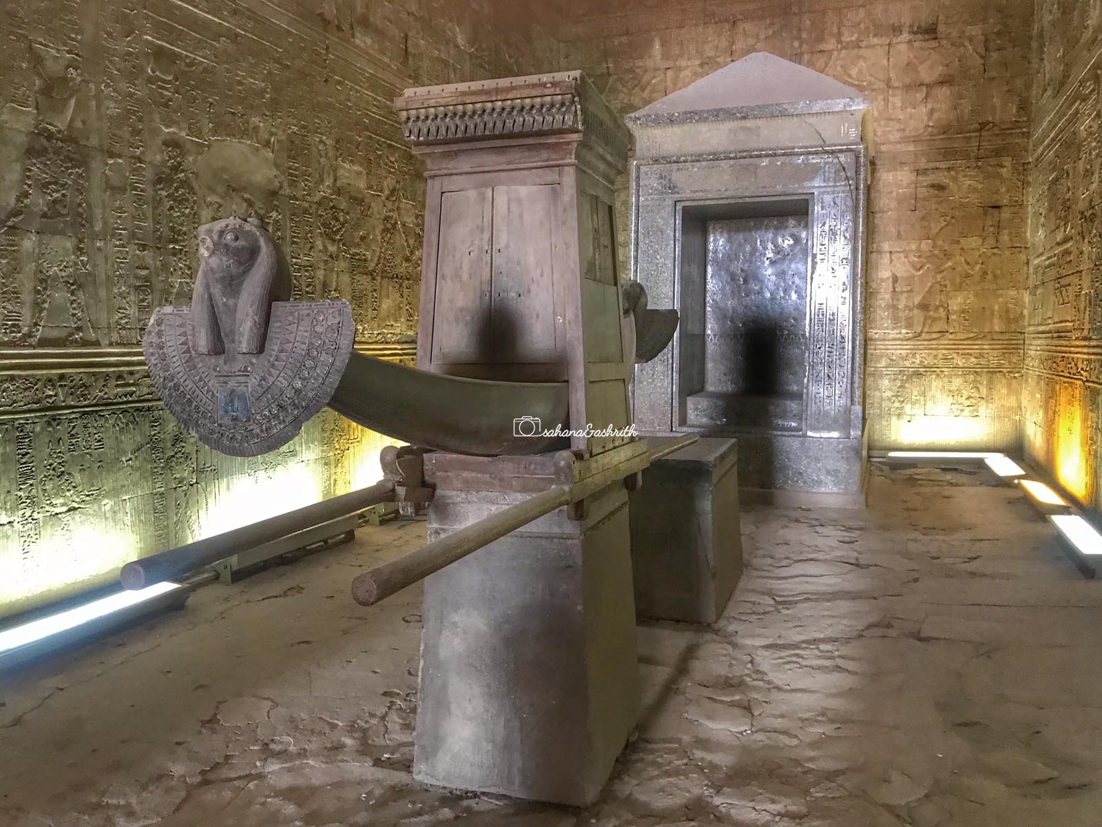 Sacred boat miniature inside edfu temple sanctum worshipped by ancient Egyptians