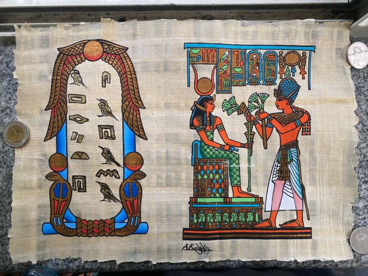 Papyrus scroll with Egyptian hieroglyphs