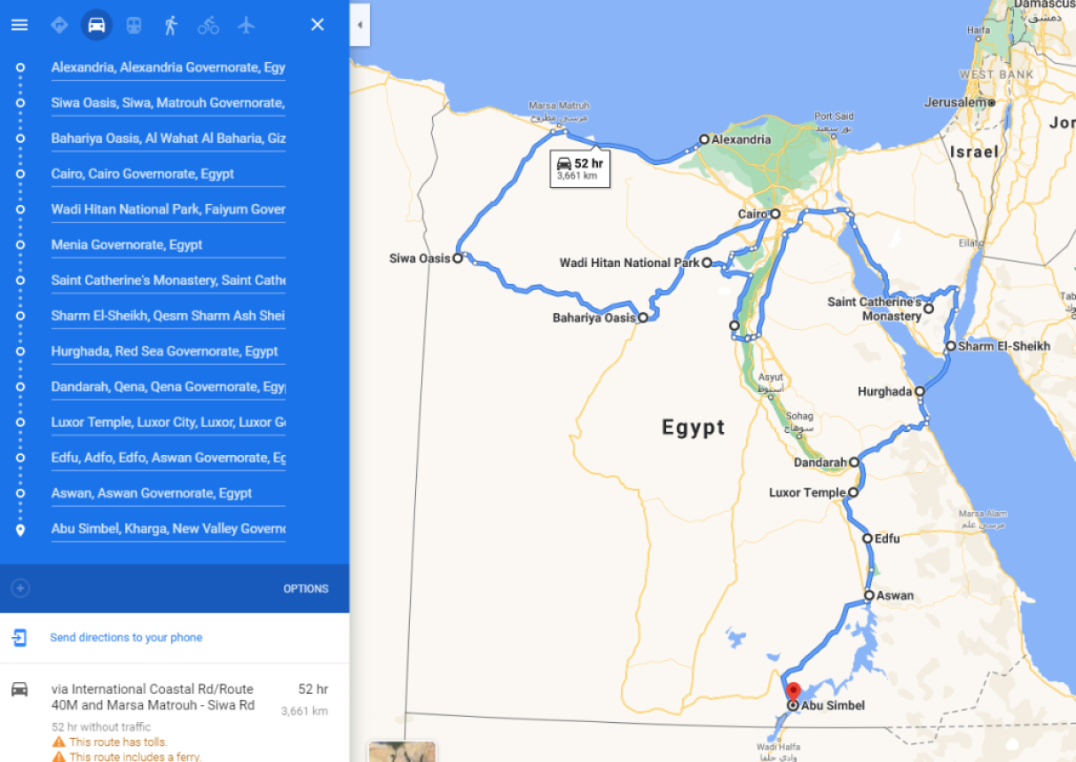 Ggoogle mpap screenshot for  Ideal 20 days itinerary to travel in Egypt
