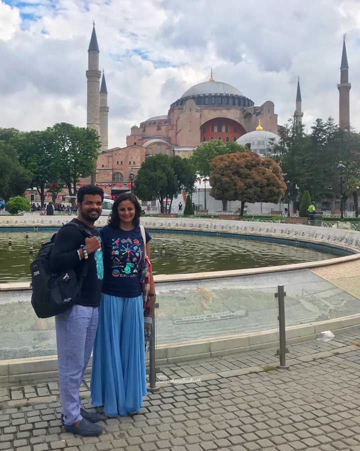 Indian travellers in front of Hagia Sophia