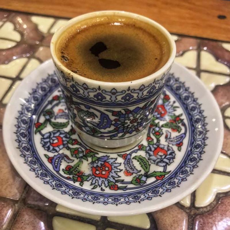 Turkish coffee in a beautifully designed cermaic cup
