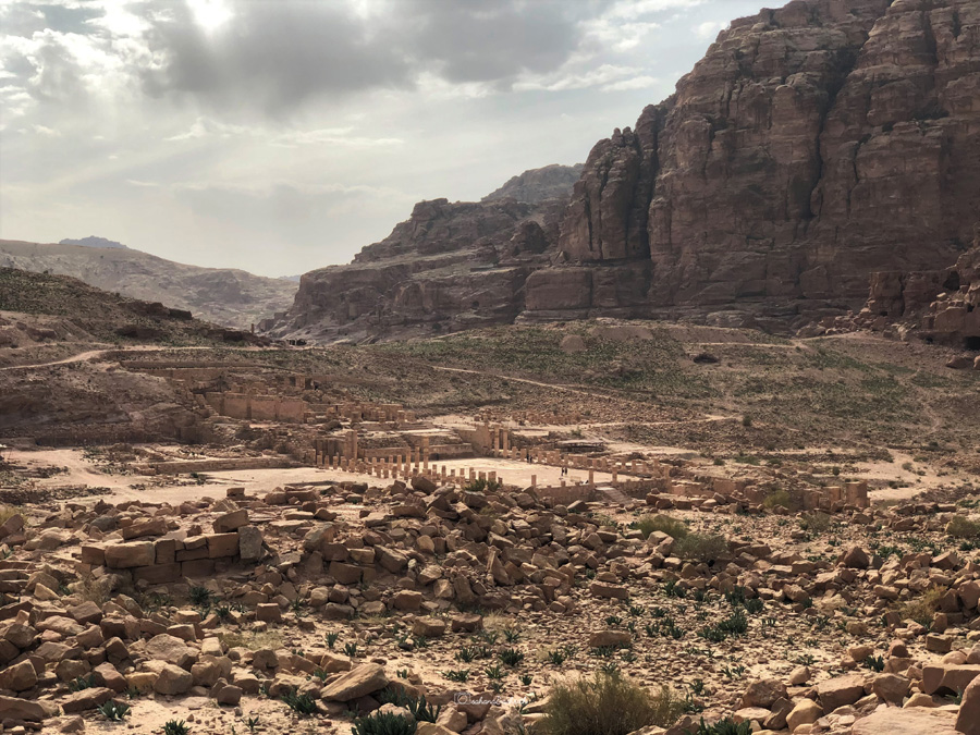 View of ancient Nabatean market place in ruins