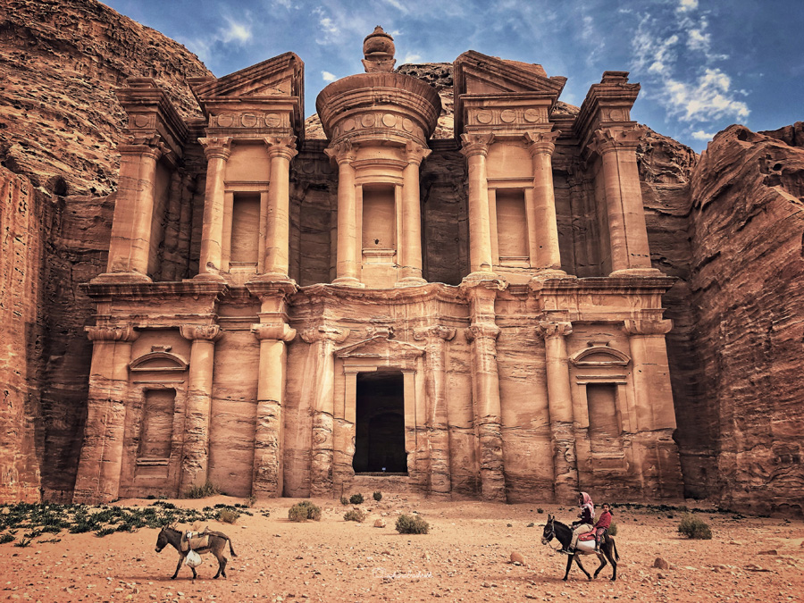 The best sport of Petra- Ad Deir monastery at the hilltop with columns and doorways carved inro the rock mountain