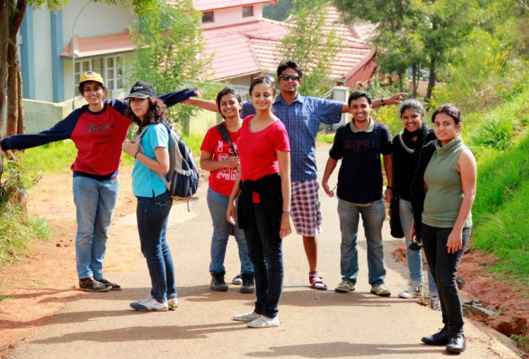 Group of Indian hikers in western hiking outfit at Ooty