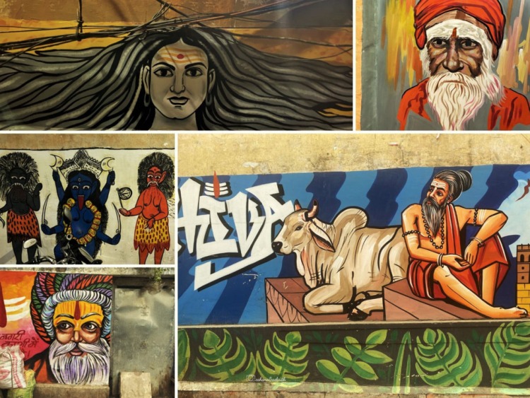 The Quirky grafitti on Varanasi walls with Saadhus, Kaali and other goddesses