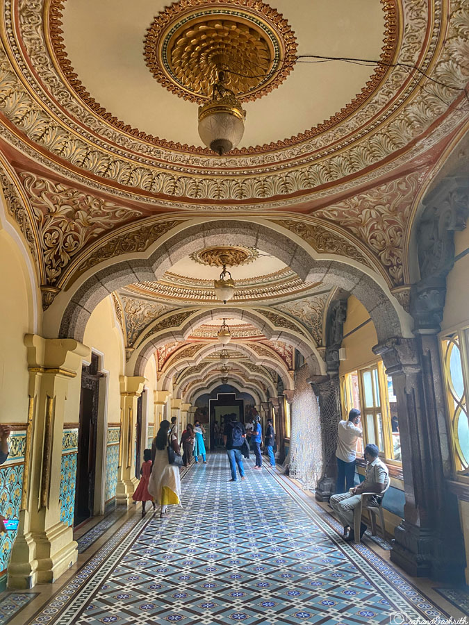 Articulated ceiling and colourful flooring inside Mysore Palace